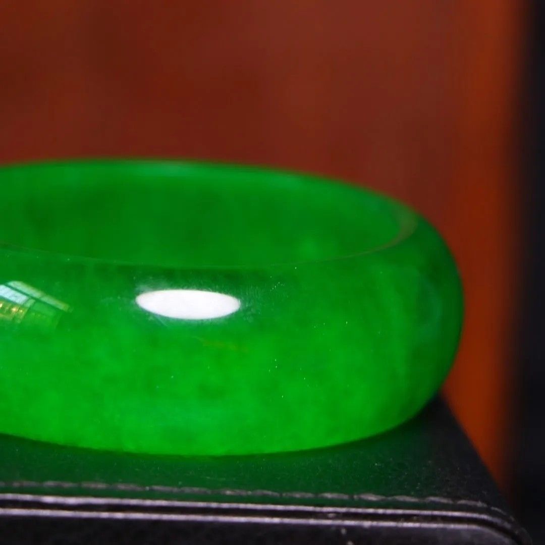 Genuine ice jadeite full green grandmother green wide strip jade bracelet women's jade widened bracelet jade bracelet for elders - AuraKin