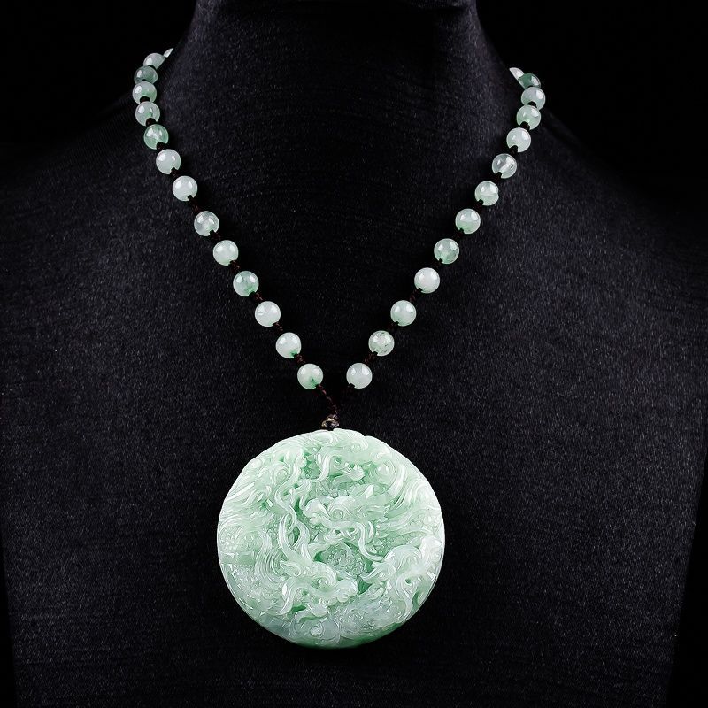 Genuine Myanmar imported natural jadeite rough stone bracelet core hand-carved Kowloon Protector Lucky Dragon pendant Lucky Gallery