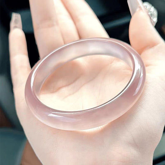 Natural Light Pink Jade Bracelet - Antique Elegant Chalcedony Lotus Root Powder Women's Gift Box - AuraKin