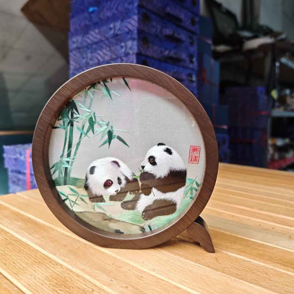Boutique Shu Embroidery Bamboo Panda Gifts Handmade Embroidery Retro Panda Ornament 2026 new design
