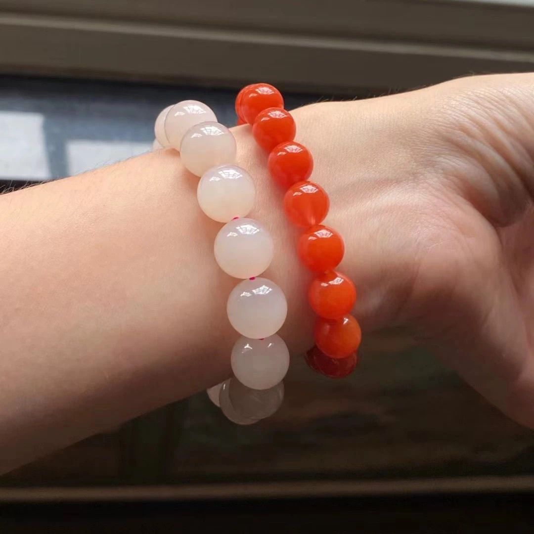 Hetian Jade whit pink Bracelet - Light Ice Powder & Fluorescent Ice Lotus Root Design - AuraKin
