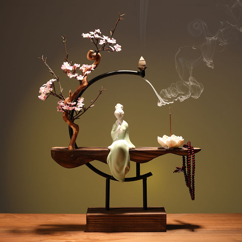New Chinese style backflow incense burner aromatherapy creative personality Zen charm household living room entrance office home decoration Lucky Gallery