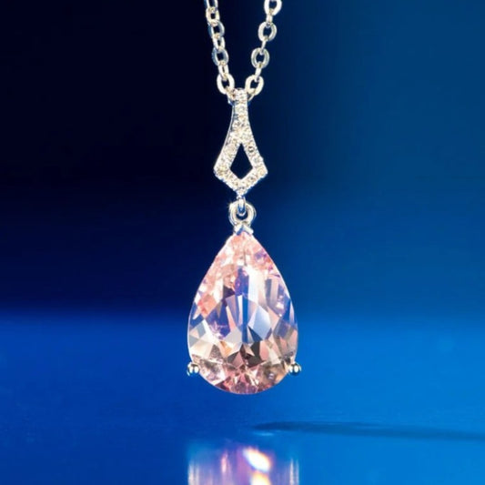 18k Rose Gold Morganite pink Necklace Cherry Blossom Pendant Birthday Gift Box for Girlfriend - AuraKin
