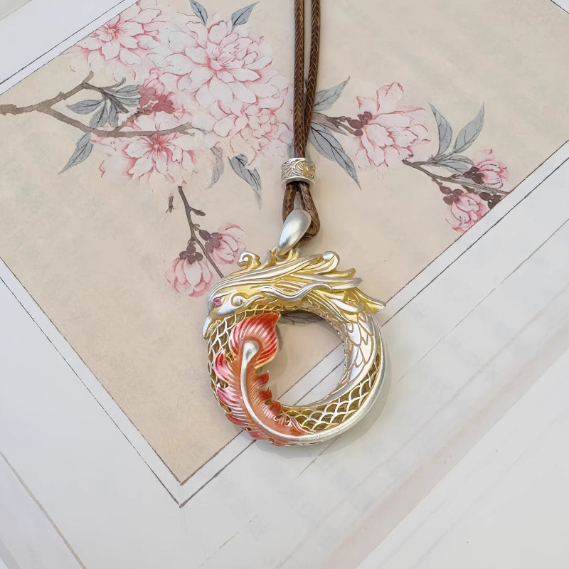 AuraKin Phoenix Silver Necklace Pure Enamel