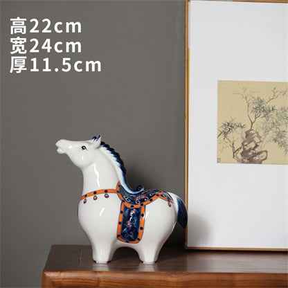 Ice crack blue and white ceramic childhood sweetheart ornament creative home decoration living room wine cabinet desk zodiac horse ornament