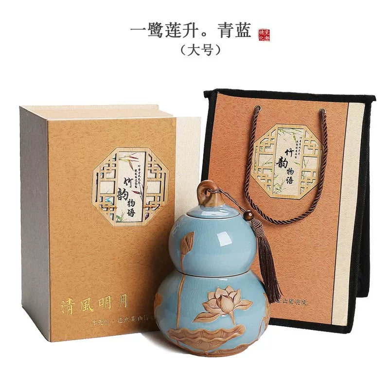 Internet celebrity feng shui porcelain pot gourd ornament ceramic tea can sealed tank tea storage tank small tea can boutique high-end - AuraKin