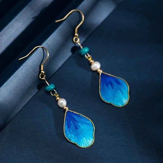 Original intangible cultural heritage velvet petals s925 Tremella hook ancient Hanfu cheongsam new Chinese earrings temperament light luxury