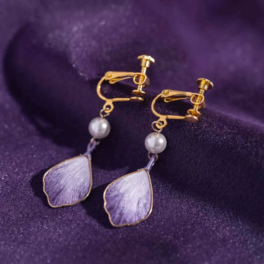 Original intangible cultural heritage fluff earrings for women's high-end purple ear hook ear clips New Chinese Hanfu accessories