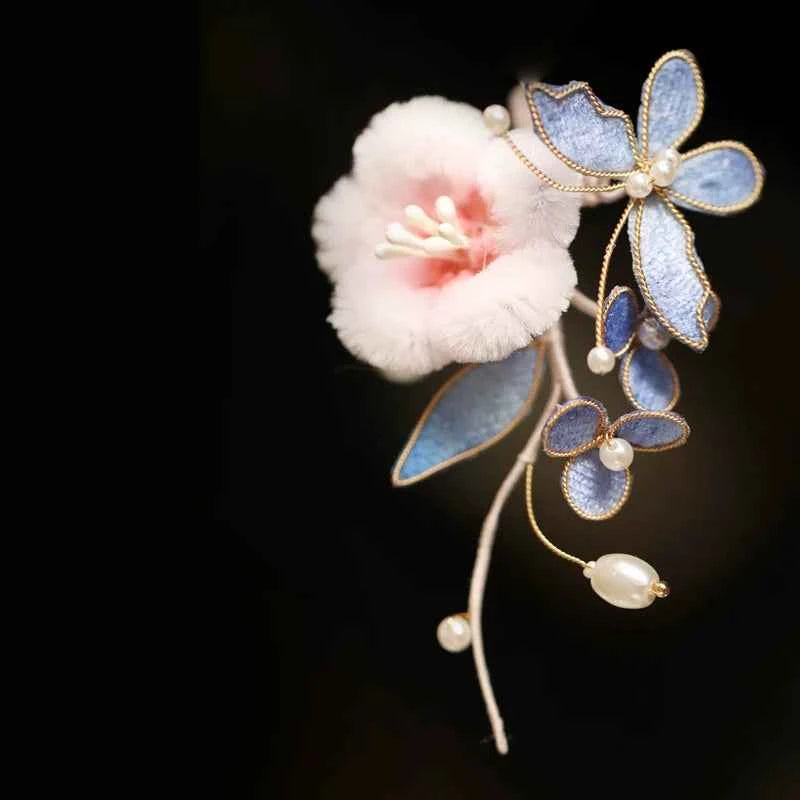 Tang Feng Butterfly Imitation Edelweiss Hairpin Side Girly Antique Hanfu Cheongsam Furry National Style Accessories Edge Clip