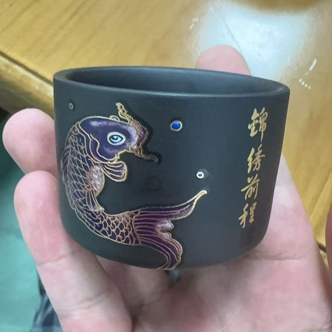 Raw ore purple clay pot color-changing square Pixiu teapot brocade future one pot two cups household kung fu tea set small set - AuraKin