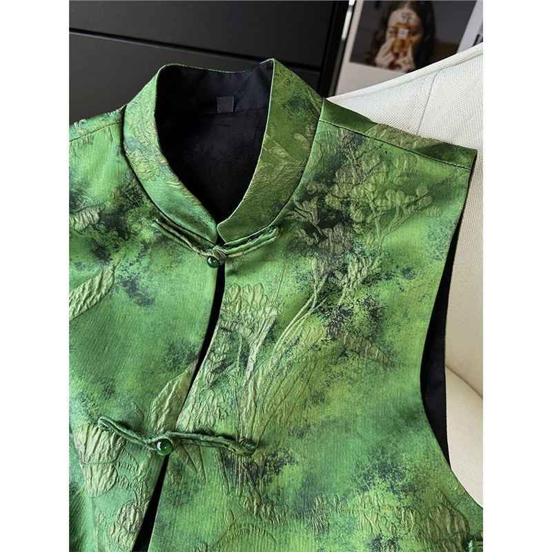 2026 early spring national style vest spring and autumn retro buckle vest high-end single-sided wear jacquard new top