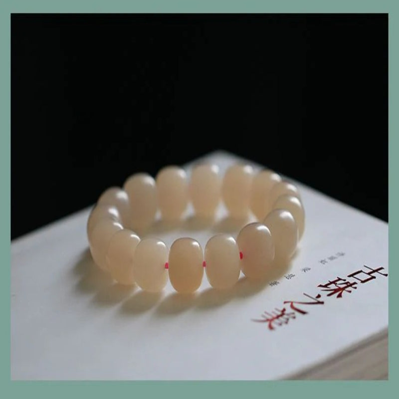 New Hetian Jade Lotus Root Bracelet - Genuine Old Pit Pink Qinghai Bead for Men and Women - AuraKin