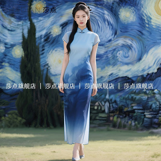 Shadian original summer new catwalk performance high-end temperament cheongsam skirt elegant new Chinese style improved national style dress - AuraKin