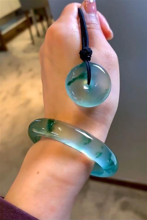 Sub-Myanmar natural a product genuine new ice species floating flower jadeite bracelet jade bracelet female high ice sea blue treasure belt certificate - AuraKin