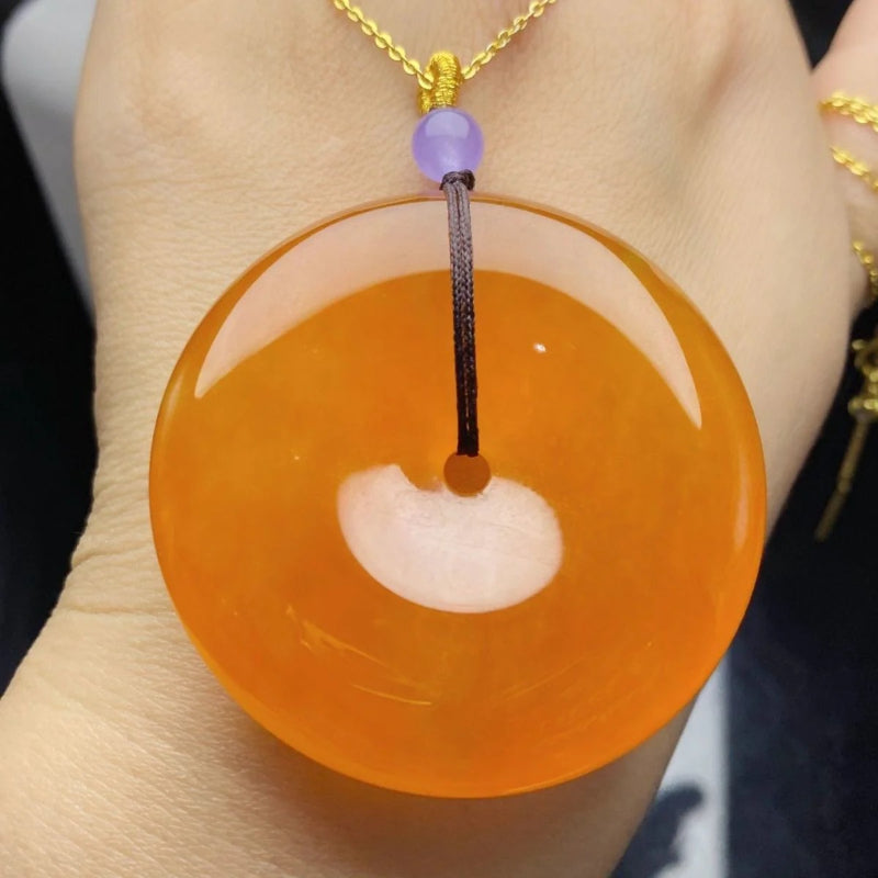 Myanmar Jade Pendant - Pure Natural Jadeite Ice Glutinous Seed Full Color Orange Yellow Safety Buckle - AuraKin
