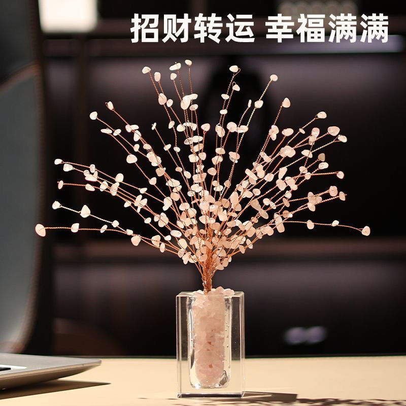 Peach pollen crystal tree swan living room porch TV cabinet wine cabinet ornament home decoration light luxury high-end Lucky Gallery
