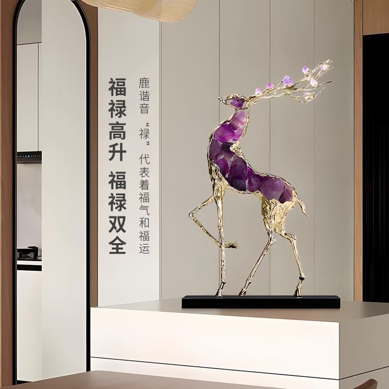 New crystal deer ornament entrance luxury high-end ornament living room light luxury high-grade rough stone Lucky Gallery