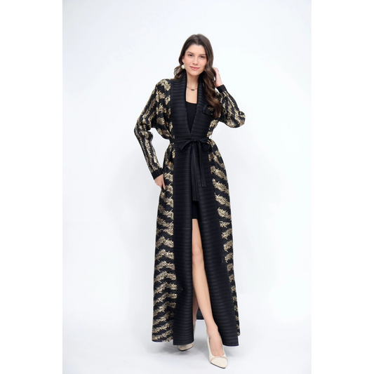 Bronzing cardigan long Middle East popular Arabic robe pleated women's lapel Dubai elastic jacket comfortable and excellent - AuraKin