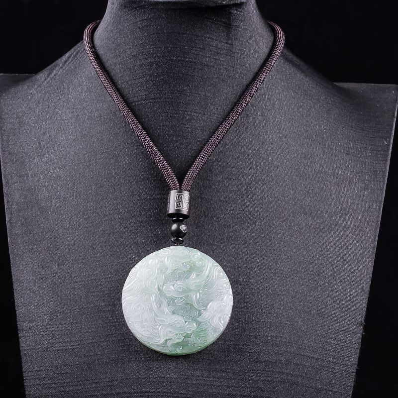 Genuine Myanmar imported natural jadeite rough stone bracelet core hand-carved Kowloon Protector Lucky Dragon pendant Lucky Gallery