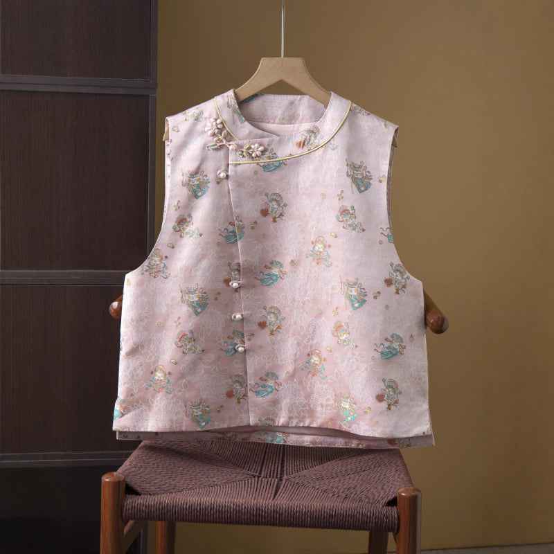 Silk Song Jin Jacquard Vest Women's 100% Mulberry Silk Weaving Gold National Style New Chinese Vest Jacket Cardigan Spring