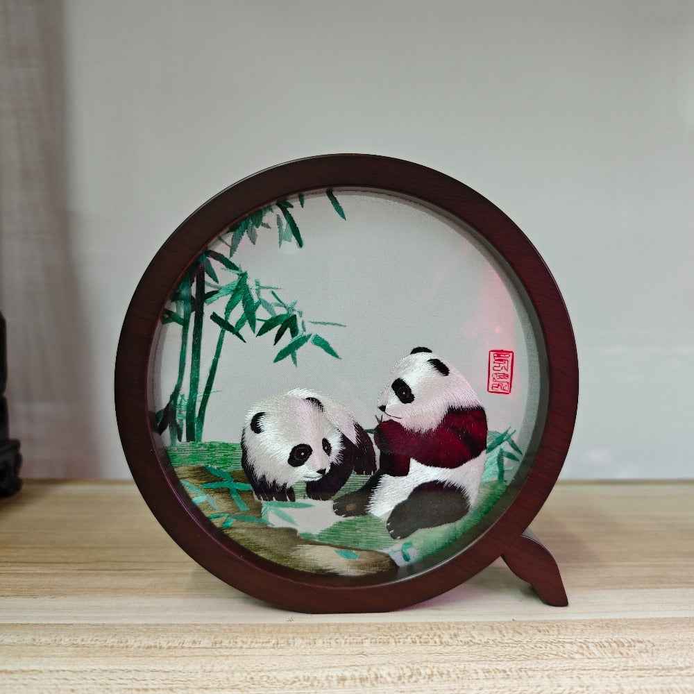 Boutique Shu Embroidery Bamboo Panda Gifts Handmade Embroidery Retro Panda Ornament 2026 new design
