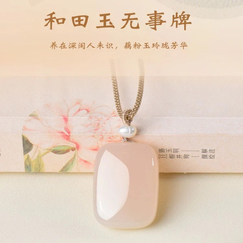Hetian Jade Pendant Women's Natural pink Jade Necklace with Lotus Root Powder Safe Brand - AuraKin