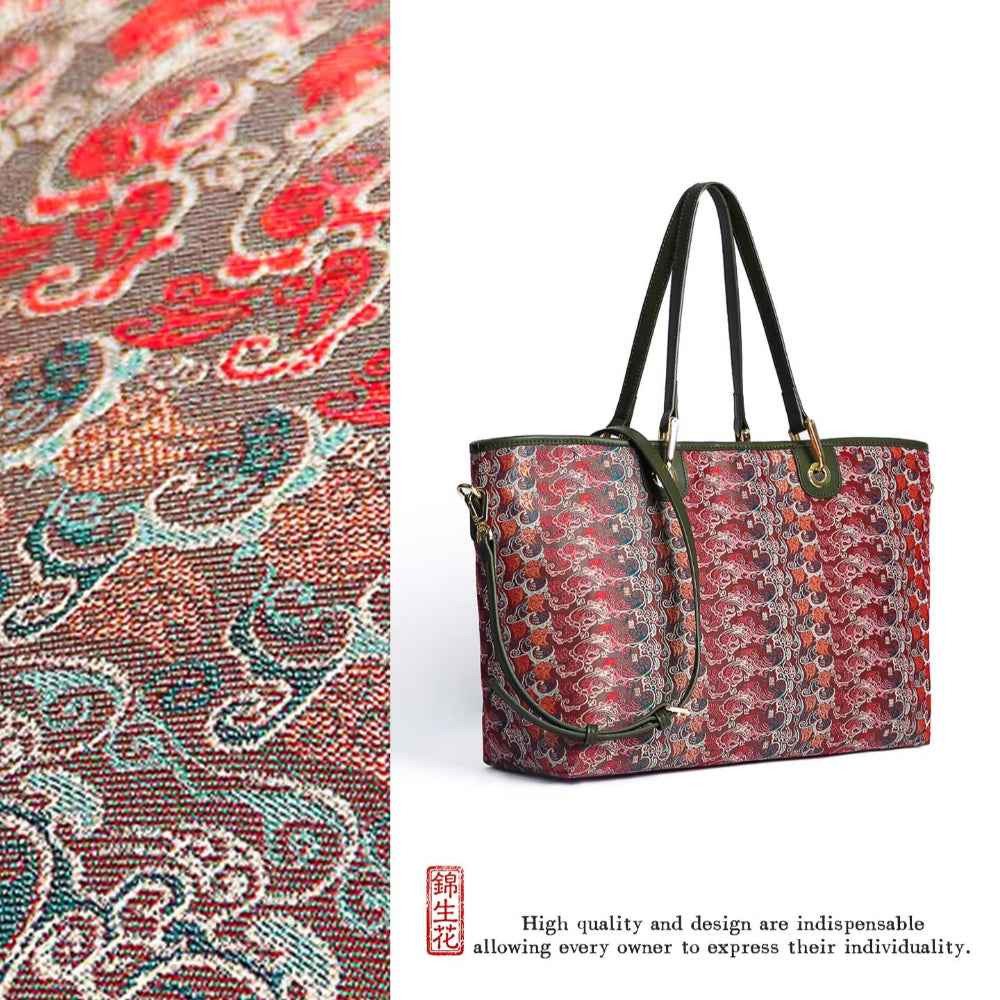 Jinsheng Flower Intangible Cultural Heritage Song Jinbao Mulberry Silk Shu Jinbao New Chinese style high-end cowhide portable tote bag