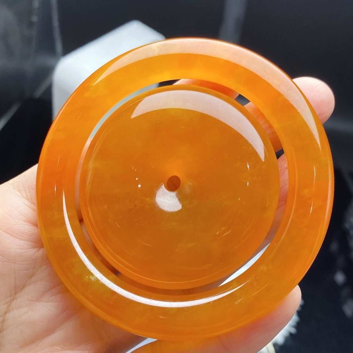 Myanmar Natural Jade Pendant - Pure Full Color Yellow Orange Jadeite Safety Buckle Jewelry - AuraKin