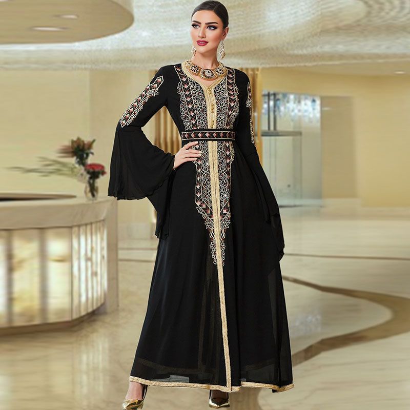 Middle East Dubai female noble party robe V-neck private clothes celebrity style dress Turkey heavy industry embroidery dress - AuraKin