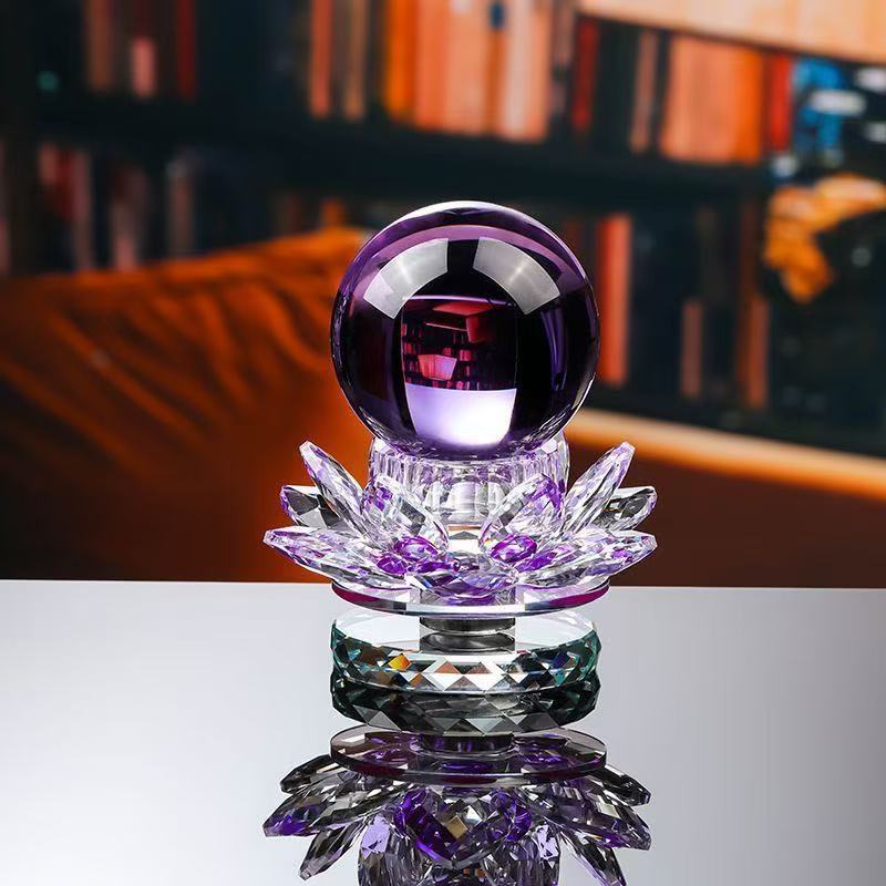 Crystal Ball Good luck can rotate lotus crystal ornament store company home entrance living room wealth decoration Lucky Gallery