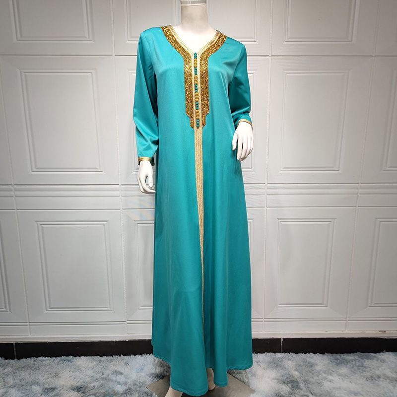 Turkey Dubai women's two-piece robe light luxury hot diamond Xinjiang dress skirt retro printing Arabic suit middle - AuraKin