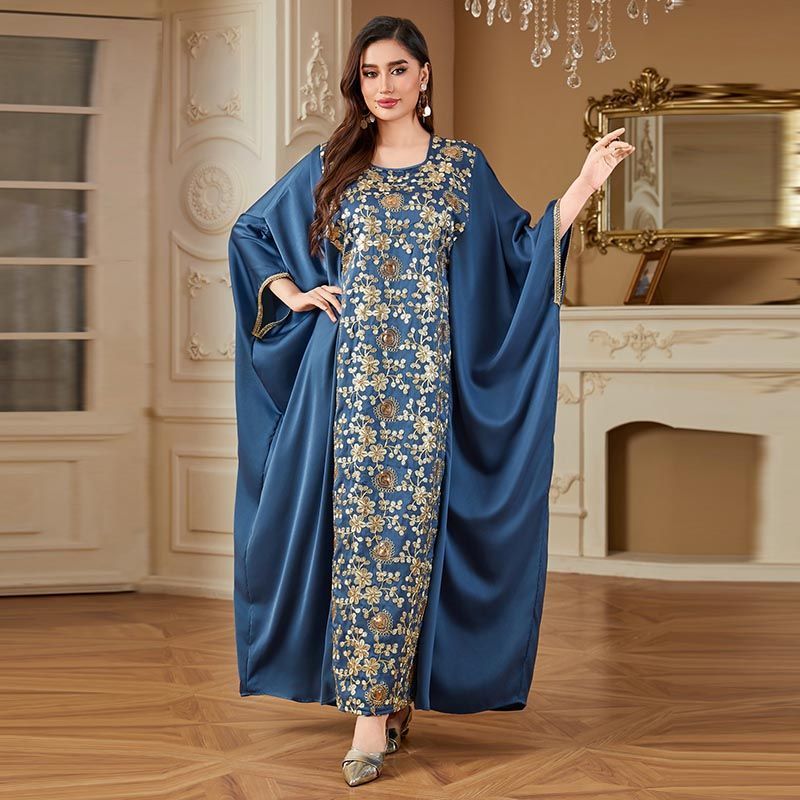 middle2025 new Dubai bead slices heavy industry embroidery dress 100kg loose bat sleeves Middle Eastern women's robe - AuraKin