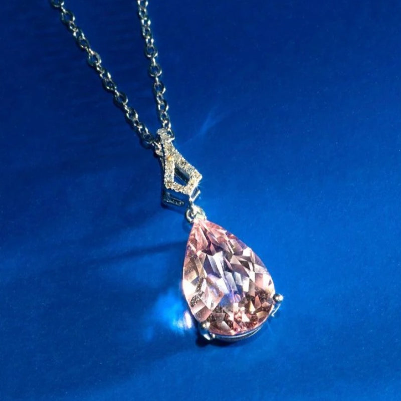 18k Rose Gold Morganite pink Necklace Cherry Blossom Pendant Birthday Gift Box for Girlfriend - AuraKin
