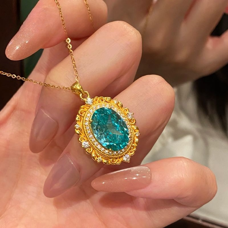 Aurakin Jewelry Blue Lake Gold Necklace Pendant with Gold Zircon and 5D Hard Gold Design green - AuraKin