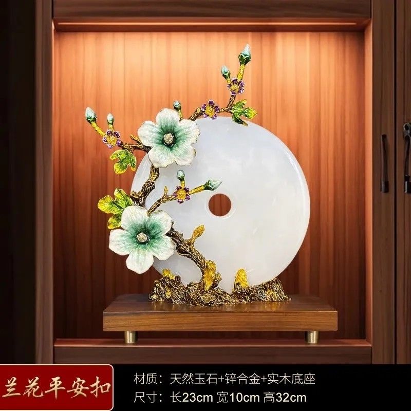 New Chinese enamel color jade safety buckle ornament high-end living room wine cabinet entrance handicrafts opening housewarming gift Lucky Gallery