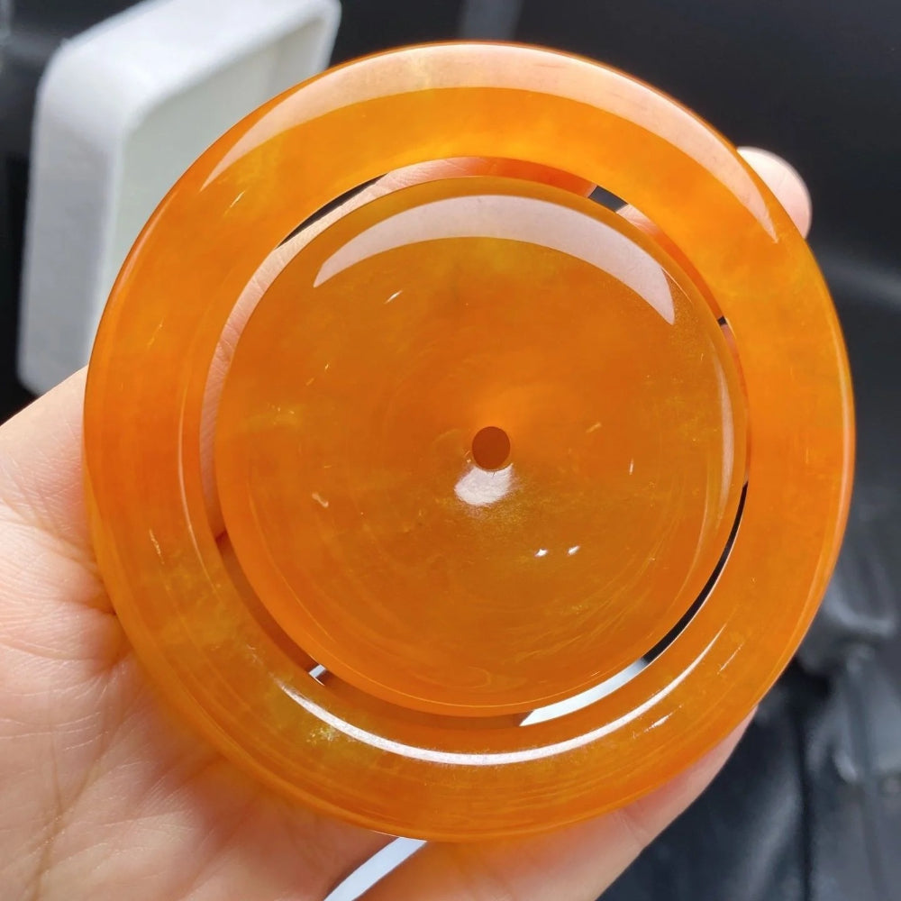 Myanmar Natural Jade Pendant - Pure Full Color Yellow Orange Jadeite Safety Buckle Jewelry - AuraKin