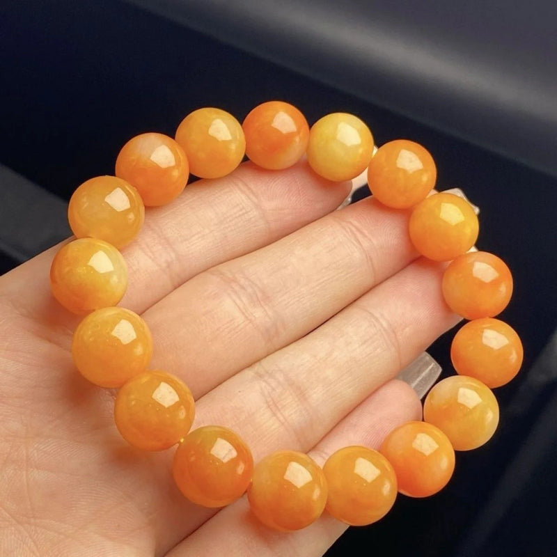 Myanmar Natural Yellow Jade Bracelet - 12mm Ice Yellow Jade Round Bead for Men and Women - AuraKin