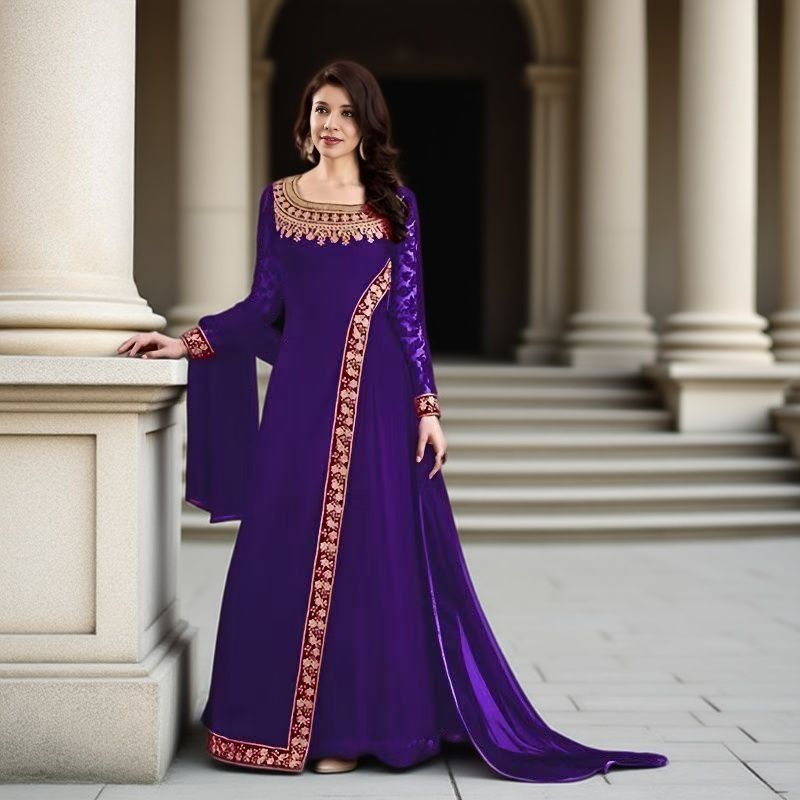 European and American retro lace Internet celebrity skirt evening dress middle  2025 new Dubai style dress Indian sari fat mm - AuraKin