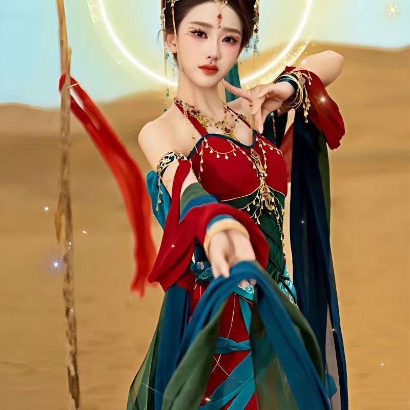 Dunhuang Feitian Travel Photography Red Western Regions Princess Super Immortal Studio middle  Photography Exotic Style Feitian Ancient Style Hanfu - AuraKin