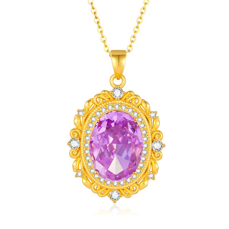 Aurakin Jewelry Blue Lake Gold Necklace Pendant with Gold Zircon and 5D Hard Gold Design green - AuraKin
