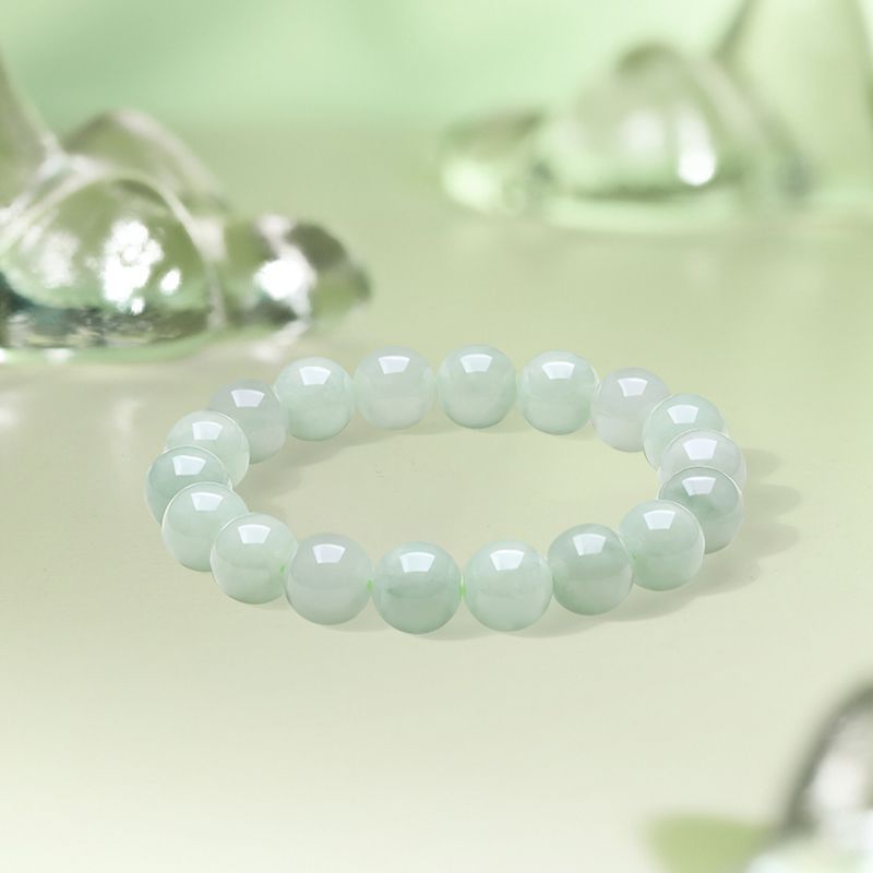 AuraKin natural jadeite bracelet, jade round bead national style bracelet, gift box for elders and mother's birthday gift. - AuraKin
