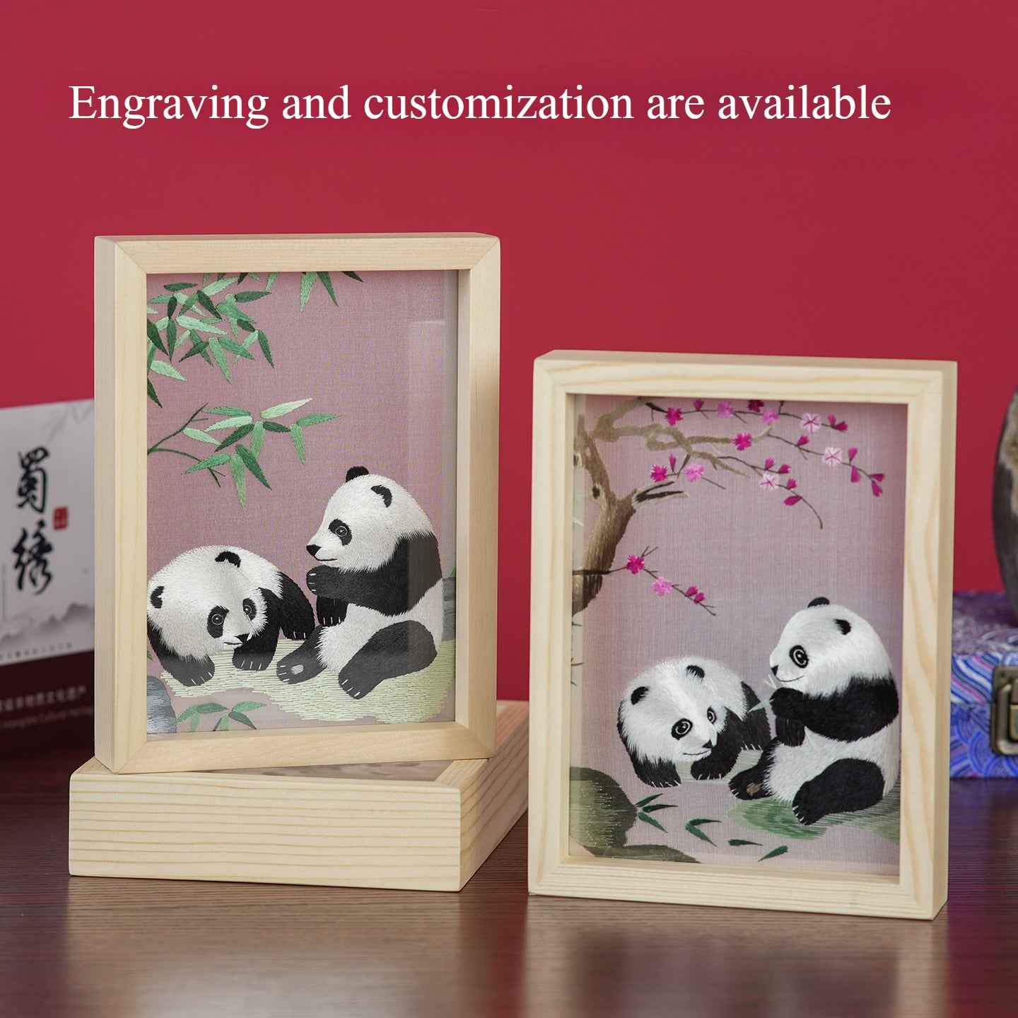 Chinese style Shu embroidery handmade double-sided embroidery panda Chinese square ornament characteristic souvenir gift for foreign friends