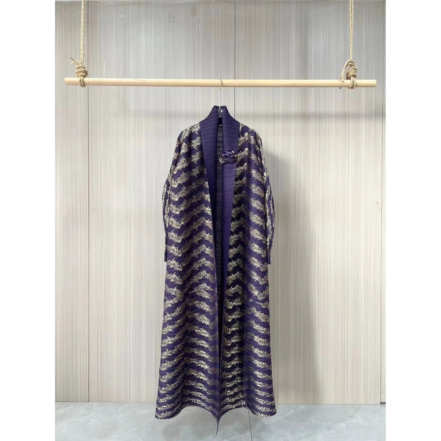 Bronzing cardigan long Middle East popular Arabic robe pleated women's lapel Dubai elastic jacket comfortable and excellent - AuraKin