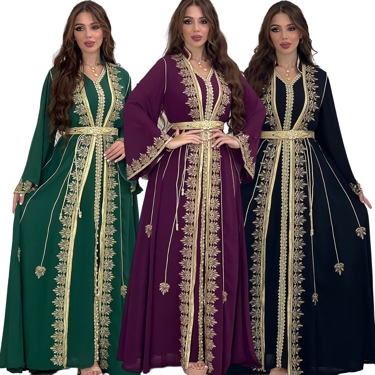 Large size women's robe dress set embroidered commuter A-word skirt Xinjiang mother Dubai style dress fat mm - AuraKin