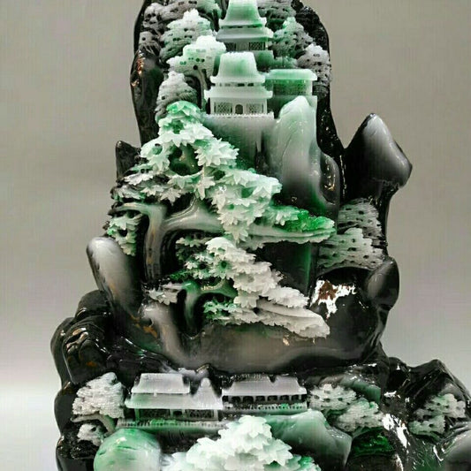 Exquisite Dushan jade ornament antique green Dushan jade welcomes guests, Lucky Gallery turquoise mountain ornament, landscape living room attracts wealth
