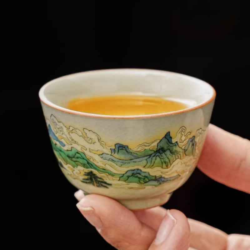 Ru kiln tea set household light luxury high-end Kung Fu tea cup thousand miles Jiangshan gift box housewarming for elders and fathers