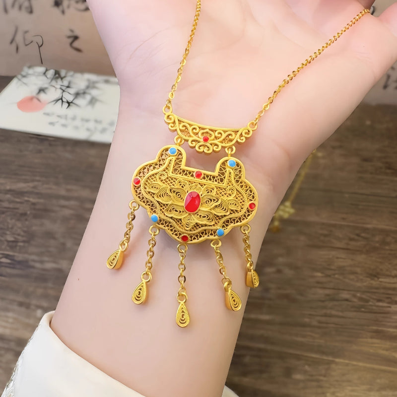 AuraKin Silver Enamel Necklace Rich Ruyi