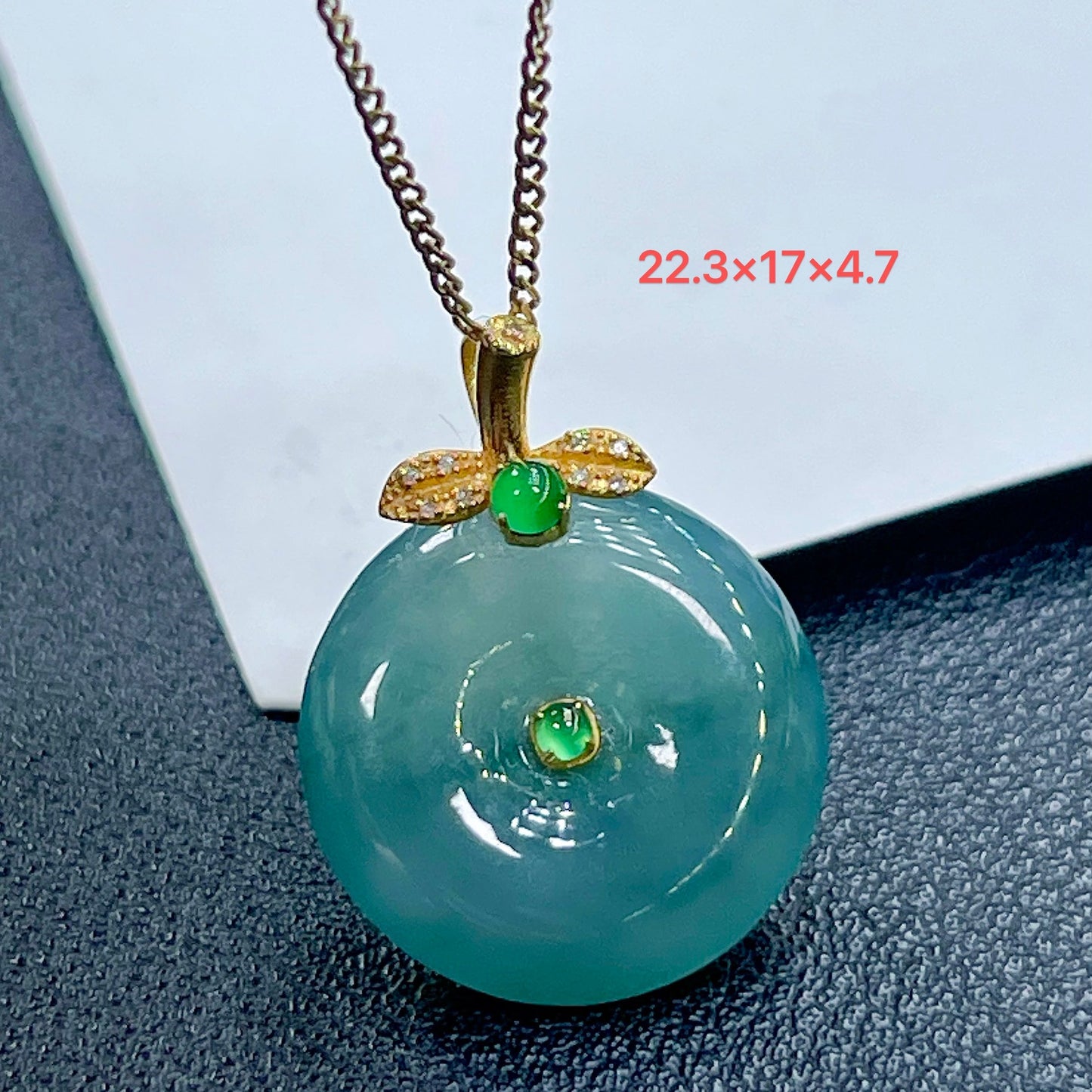 Lake Blue Ping An Kou ,18K Gold with Green Jade Inlay,Safety Buckle Peace & Perfection