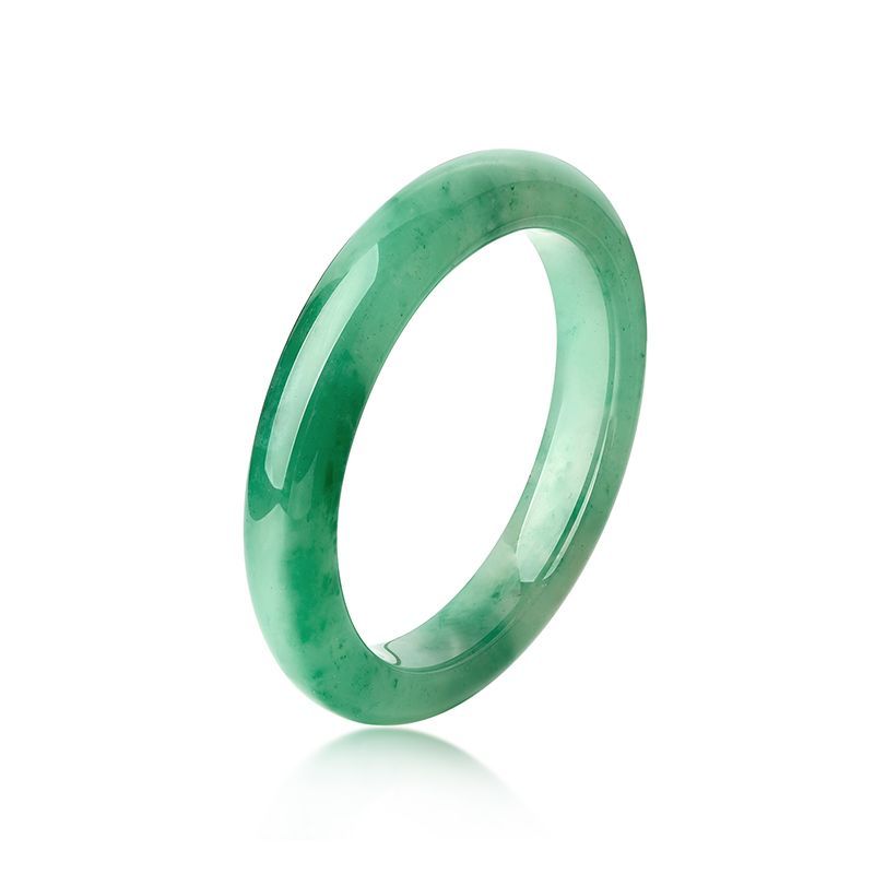 AuraKin Natural Jade Bracelet for Women - African Green Ice Flower Wide Strip Safety Bracelet for Girlfriend - AuraKin