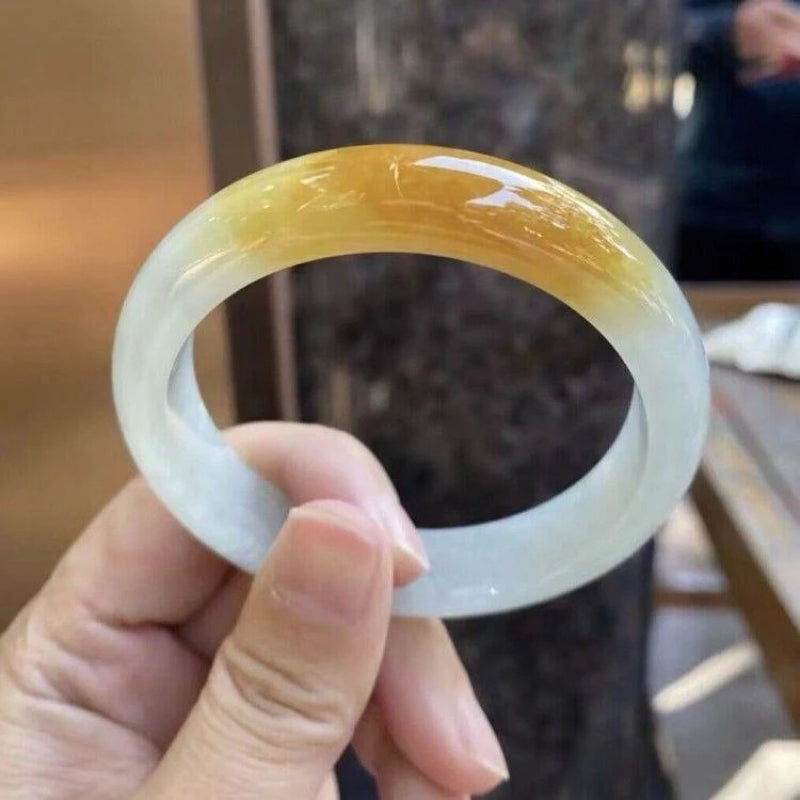 Huang Fei Jadeite Bracelet - High-Grade Myanmar Semi-Yellow Concubine Jadeite Ice Seed Bracelet for Women - AuraKin
